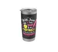 Jesus in Her Heart Softball Hand She is Unstoppable Pitcher Stainless Steel Insulated Tumbler