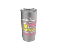Jesus in Her Heart Softball Hand She is Unstoppable Pitcher Stainless Steel Insulated Tumbler
