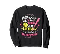 Jesus In Her Heart Softball Hand She Is Unstoppable Pitcher Sweatshirt