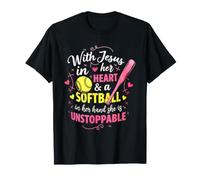 Jesus in Her Heart Softball Hand She is Unstoppable Pitcher T-Shirt