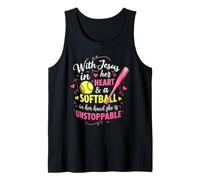 Jesus in Her Heart Softball Hand She is Unstoppable Pitcher Tank Top