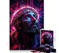 Jesus in Neon Lights 1000 Pieces Puzzles for Adults Recall Enhancer Tight Cut Pattern Assemble Night Game (38x52cm)