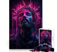 Jesus in Neon Lights 1000 Teenager Pieces Jigsaw Puzzle Memory Fit Neat Thick Home Game (50x75cm)