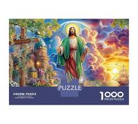 Jesus In Paradise 1000 Piece Extra Thick Cardboard Jigsaw Puzzle for Adults，Jesus in Town，Ultra Difficult Brain Training Fun Present Activity Wall Decor 38x26cm/1000pcs