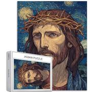 Jesus in The Starry Night 1000 Piece Jigsaw Puzzles for Adults Van Gogh-Style Crown of Thorns Puzzle Colorful DIY Puzzles for Home Decoration Gifts Family Puzzle Perfect for Game Nights 50×70cm