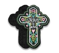 Jesus is Alive Morale Patch 3 Inches Funny Christian Cross Flower Girly, Embroidered Hook and Loop Patches Religious for Dog Harness Vest & Backpack Military Uniforms Gifts Mom Dad