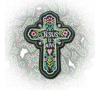 Jesus is Alive Patch 3 Inches Funny Girly Christian Cross, Iron On/Sew On Embroidery Fabric Applique Patches Religious, Bible for Backpack, Vest, Hat, Dog Harness, Military Uniforms Gifts for Mom Dad