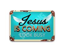 Jesus Is Coming Look Busy Vintage Custom Signs French Country Kitchen Decor Tin Signs For Man Cave Vintage Decor 8X12 Metal Sign