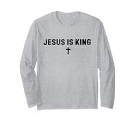 Jesus is King Christian Distressed Cross Crown of Thorns Long Sleeve T-Shirt