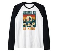 Jesus is King Christian Faith Mountain Nature Retro Raglan Baseball Tee