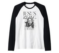 Jesus is King Christian Portrait Crown of Thorns Raglan Baseball Tee