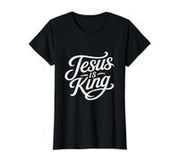 Jesus is King Christian Script Faith Typography Value Graphic T-Shirt, Women, Black, L