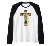 Jesus is King Cross Christian Camo Camouflage Hunting God Raglan Baseball Tee