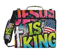 Jesus is King Flag Hip- 3 Ringing Binder with Extra Pockets with Handle and Removable Shoulder Strap Easy to Carry Documents Files Storage Bag for Middle Student Encuadernador de cartera