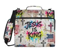 Jesus is King Flag Street Hip- 3 Ringing Binder Zipper with Shoulder Strap & Handle Easy to Carry Document Organizer Bag for Middle Student Encuadernador de cartera