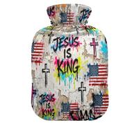 Jesus is King Flag Street Hip- Water Bottle for hot Water with Soft Cover, 1L hot Compress Bag for Hand Feet Warmer, Hand Feet Warmer