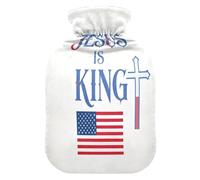 Jesus is King Flag White hot Bottle Water Bag with Soft Cover, 2L Warmer Bag for Hand Feet Warmer, Hand Feet Warmer