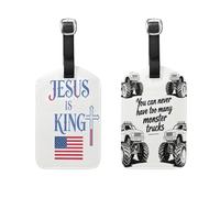 Jesus is King Flag White Never Have Too Many Monsters Black 2 Pcs Luggage Tags Funny Suitcase ID Tag Set for Backpack