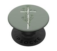 Jesus Is King Floral Christian Cross Sage Green Flower Faith PopSockets Adhesive PopGrip