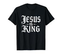 Jesus is King Gothic Christian Faith Typography Value Graphic T-Shirt, Men, Black, M