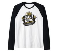 Jesus is King Revelation 19:16 Christian Faith Crowned Raglan Baseball Tee