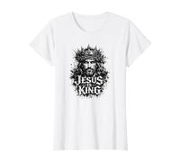 Jesus is King, Vintage Grunge Jesus Christ Value Graphic T-Shirt, Women, White, XL