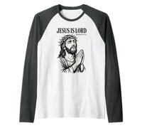 Jesus is Lord - Christ Face with Crown of Thorns Raglan Baseball Tee