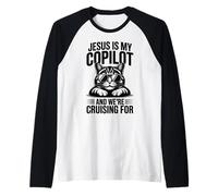 Jesus is My Copilot and We're Cruising for Cats Funny Bible Raglan Baseball Tee