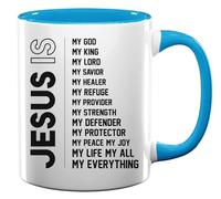 Jesus is My God My King My Lord My Saviour Ceramic Tea Coffee Mug Light Blue