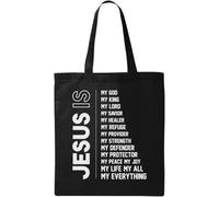 Jesus is My God My King My Lord My Saviour Natural Ecological Cotton Tote Bag Black