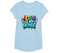 Jesus is My Homie: Vibrant Rainbow Wings Faith Statement T-Shirt, Girls, Baby Blue, Small