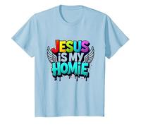 Jesus is My Homie: Vibrant Rainbow Wings Faith Statement T-Shirt, Kids, Baby Blue, 6 Years