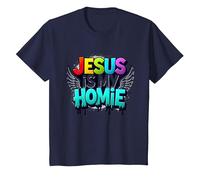 Jesus is My Homie: Vibrant Rainbow Wings Faith Statement T-Shirt, Kids, Navy, 2 Years