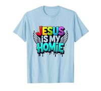Jesus is My Homie: Vibrant Rainbow Wings Faith Statement T-Shirt, Men, Baby Blue, M