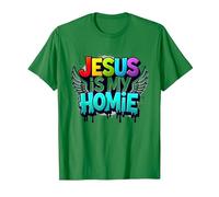 Jesus is My Homie: Vibrant Rainbow Wings Faith Statement T-Shirt, Men, Kelly Green, S
