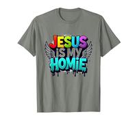 Jesus is My Homie: Vibrant Rainbow Wings Faith Statement T-Shirt, Men, Olive Heather, M