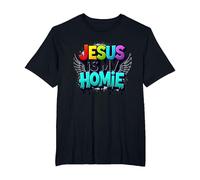 Jesus is My Homie: Vibrant Rainbow Wings Faith Statement T-Shirt, Men's Big and Tall, Black, 4X Tall