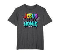 Jesus is My Homie: Vibrant Rainbow Wings Faith Statement T-Shirt, Men's Big and Tall, Dark Heather Grey, 6X Tall