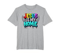 Jesus is My Homie: Vibrant Rainbow Wings Faith Statement T-Shirt, Men's Big and Tall, Heather Grey, 4X Tall