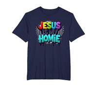 Jesus is My Homie: Vibrant Rainbow Wings Faith Statement T-Shirt, Men's Big and Tall, Navy, 4X Tall