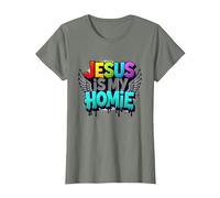 Jesus is My Homie: Vibrant Rainbow Wings Faith Statement T-Shirt, Women, Olive Heather, 3XL