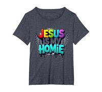 Jesus is My Homie: Vibrant Rainbow Wings Faith Statement T-Shirt, Women's Plus, Heather Blue, 2X