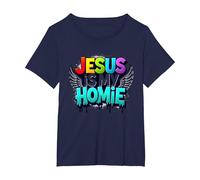 Jesus is My Homie: Vibrant Rainbow Wings Faith Statement T-Shirt, Women's Plus, Navy, 2X