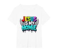 Jesus is My Homie: Vibrant Rainbow Wings Faith Statement T-Shirt, Women's Plus, White, 2X