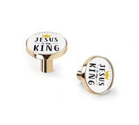 Jesus is My King Christian Quote Cabinet Knobs and Wall Hooks, 6 Pack Modern Drawer Pulls with Golden-Style-4 Base, Solid Zinc Alloy Handles for Kitchen, Bathroom, Dresser