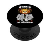 Jesus Is My King Lion Christian Faith Bible Verse PopSockets Adhesive PopGrip