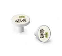 Jesus is My Life Cabinet Knobs and Wall Hooks, 6 Pack Modern Drawer Pulls with White-Style Base, Solid Zinc Alloy Handles for Kitchen, Bathroom, Dresser