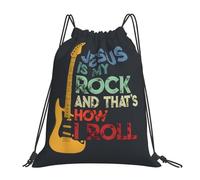 Jesus Is My Rock And That Is How I Roll Christianity Guitar Unisex String Backpack Waterproof Drawstring Bag Large Swimming Bag For Swim Hiking Gym