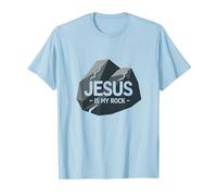 Jesus is My Rock: Inspirational Christian Graphic, Jesus T-Shirt, Men, Baby Blue, XL