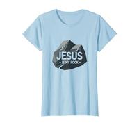 Jesus is My Rock: Inspirational Christian Graphic, Jesus T-Shirt, Women, Baby Blue, XS